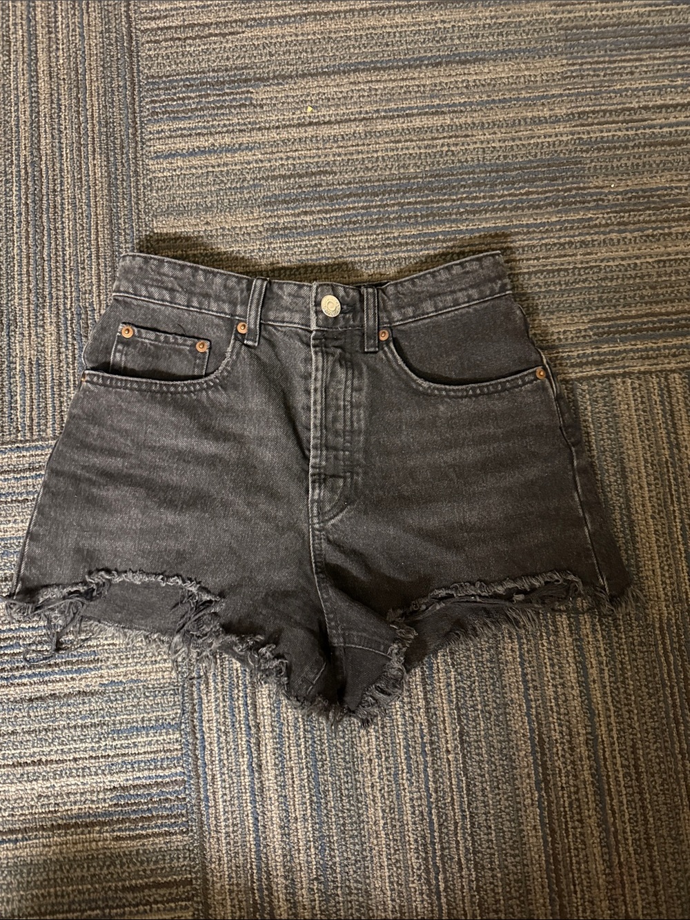 Zara Black High-Rise Frayed Hem Denim Shorts